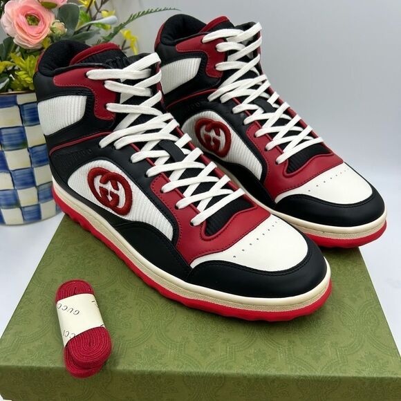 Men’s Gucci Mac 80 high top leather sneakers size 10 made in Italy - Picture 1 of 10